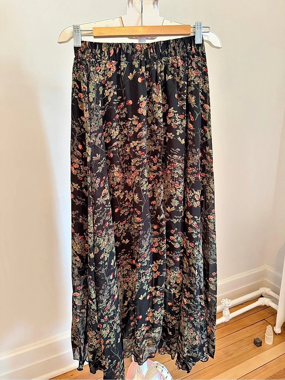 Floral Maxi Skirt in Black & Multicolor Like New